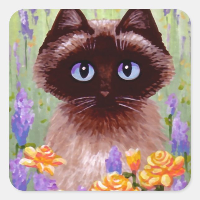 Niedlich Cat Ragdoll Siamese Birmese Rose Kreation Quadratischer Aufkleber (Vorderseite)