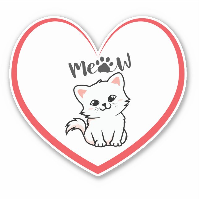 Niedlich Cat Red Hart Aufkleber (Vorderseite)