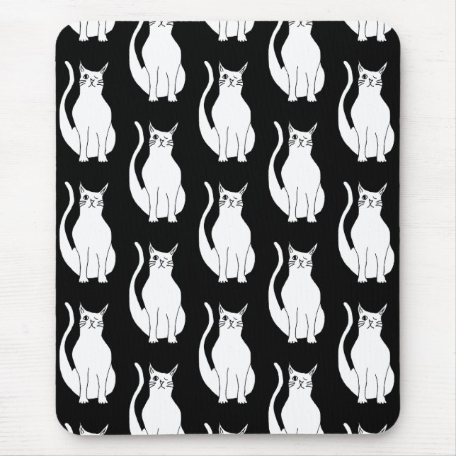 Niedlich Cat Schwarz-weiß Pattern Cartoon Mousepad (Vorne)