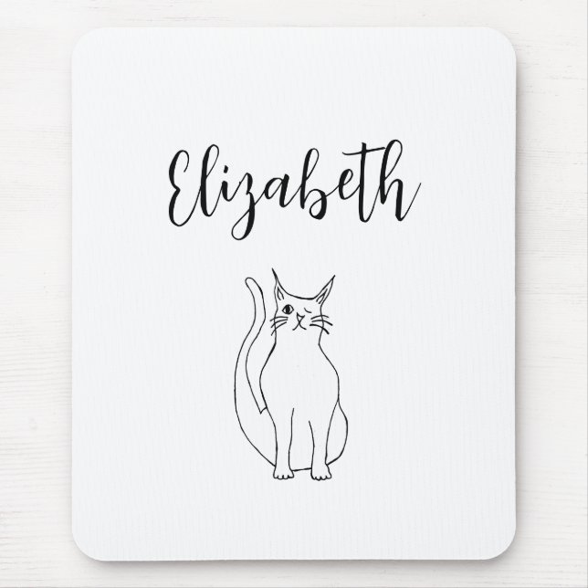 Niedlich Cat Schwarz-weißer Cartoon Winking Kitty Mousepad (Vorne)