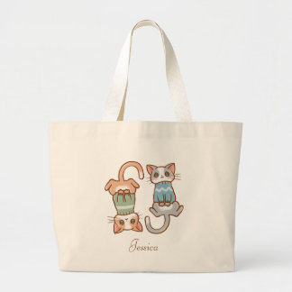 Niedlich Cat Twins Gray und Orange Kitty Kawaii Jumbo Stoffbeutel