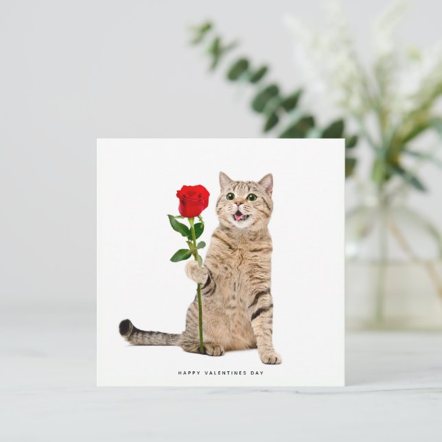 Niedlich Cat Valentinstag Card Feiertagskarte (Stehend Vorderseite)