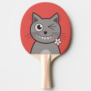 Niedlich Cat Winking Cartoon Kitty Tischtennis Schläger