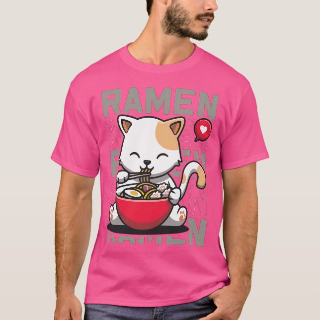 Niedlich Cate Eating Ramen Noodles Kawaii Kittie E T-Shirt (Vorderseite)