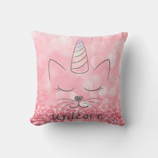 Niedlich Caticorn | Rosa Glitzer Kissen (Vorderseite)