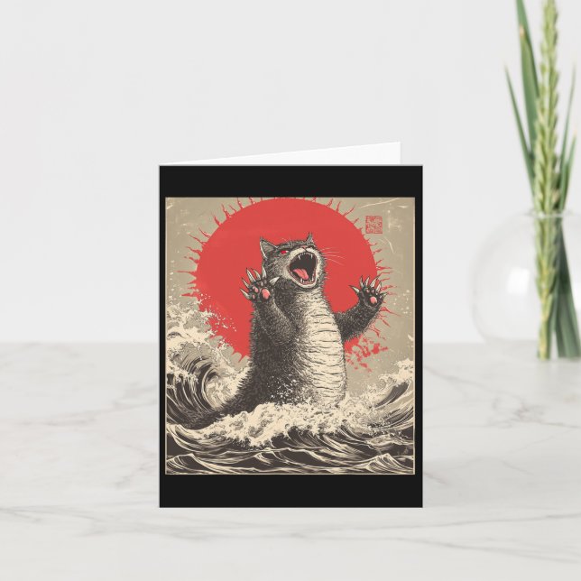Niedlich Catzilla Cat Japanisch Art Funny Cat Karte (Vorderseite)