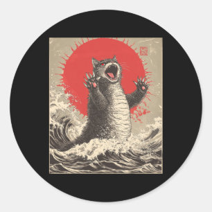 Niedlich Catzilla Cat Japanisch Art Funny Cat Runder Aufkleber