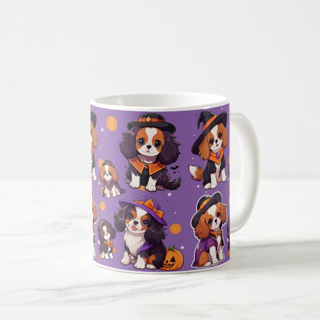 Niedlich Cavalier King Charles halloween-Muster Kaffeetasse (VorderseiteRechts)