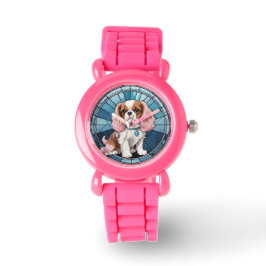 Niedlich Cavalier King Charles Pastel Stettel Glas Armbanduhr