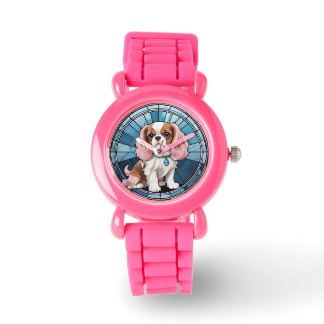 Niedlich Cavalier King Charles Pastel Stettel Glas Armbanduhr (Vorderseite)