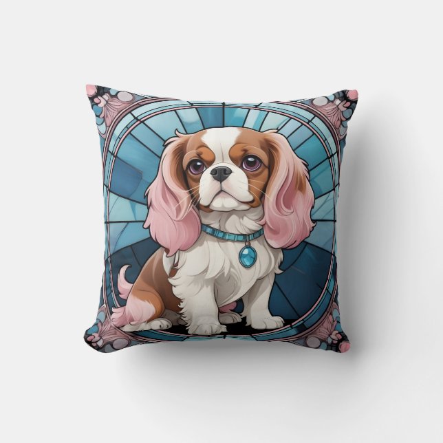 Niedlich Cavalier King Charles Pastel Stettel Glas Kissen (Vorderseite)
