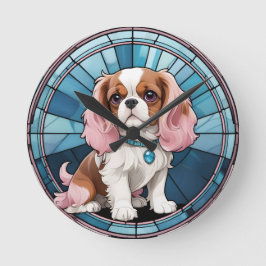 Niedlich Cavalier King Charles Pastel Stettel Glas Runde Wanduhr