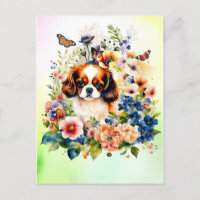 Niedlich Cavalier King Charles Puppy in Blume
