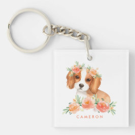 Niedlich Cavalier King Charles Spaniel Orange Blum Schlüsselanhänger