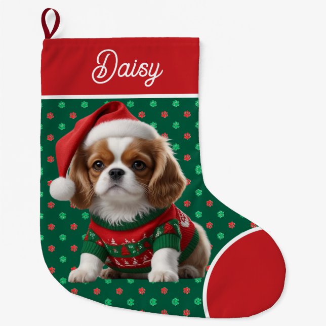 Niedlich Cavalier King Charles Sweater Personalisi Großer Weihnachtsstrumpf (Vorderseite)