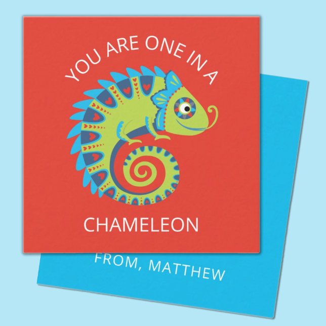 Niedlich Chameleon Kids Valentinstag Klassenzimmer Mitteilungskarte (a fun chameleon lizard kids classroom valentine. Personalize it with your child's name.)