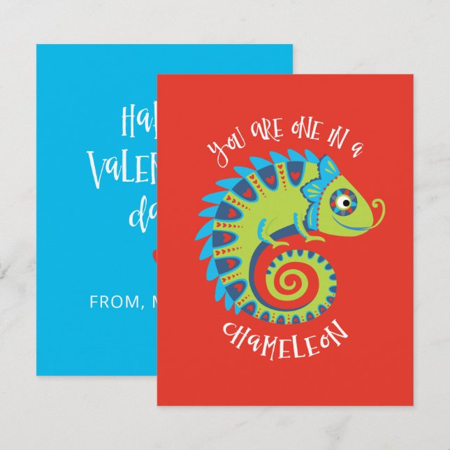Niedlich Chameleon Kids Valentinstag Klassenzimmer Mitteilungskarte (Vorne/Hinten)