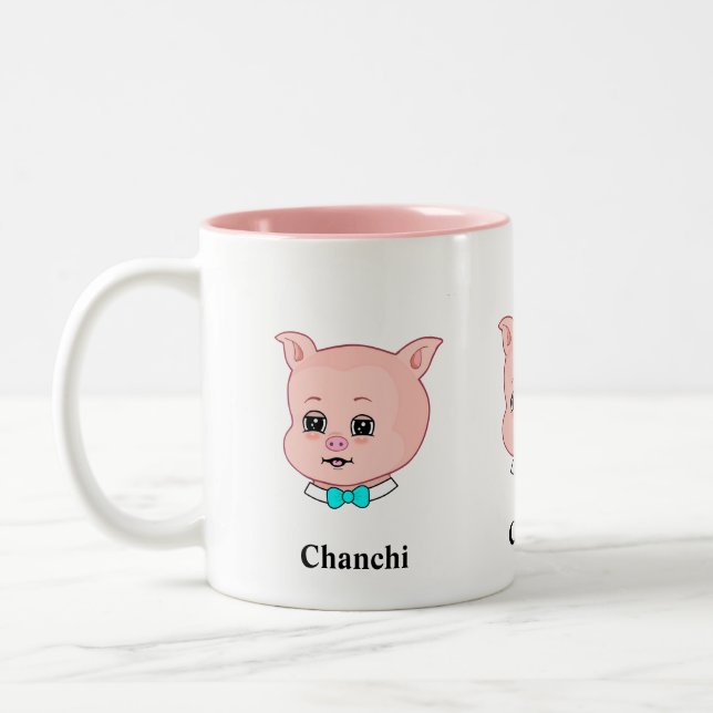 Niedlich Chanchi Pig Cartoon Zweifarbige Tasse (Links)