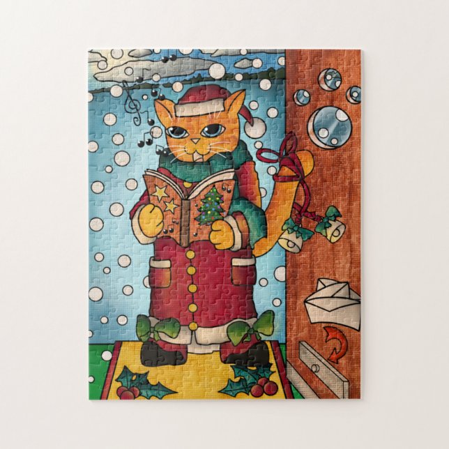 Niedlich Charming Christmas Carol Singer Cat (Vertikal)