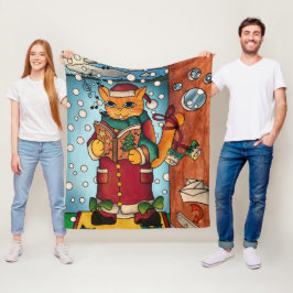 Niedlich Charming Christmas Carol Singer Cat Fleecedecke