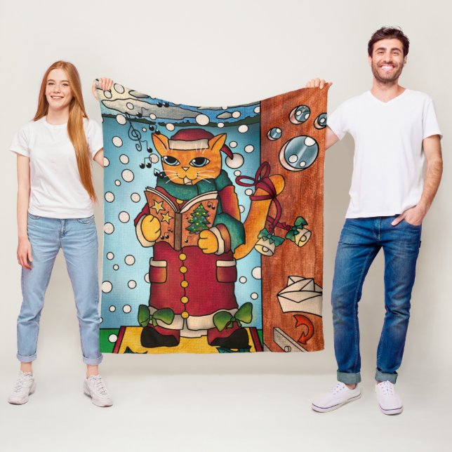 Niedlich Charming Christmas Carol Singer Cat Fleecedecke (Beispiel)