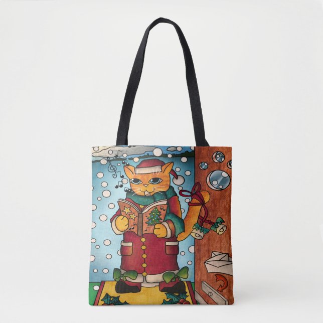 Niedlich Charming Christmas Carol Singer Cat Tasche (Vorderseite)