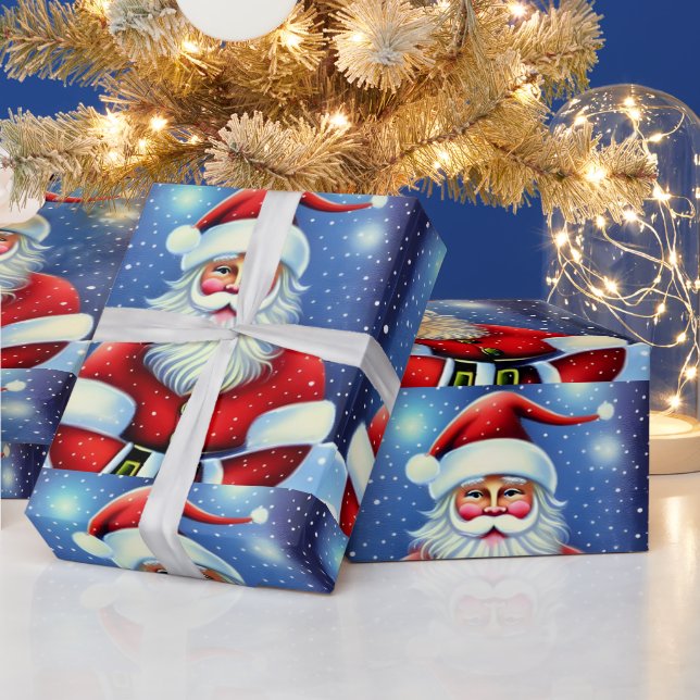 Niedlich Charming Retro Vintager Weihnachtsmann Geschenkpapier (Feiertage)
