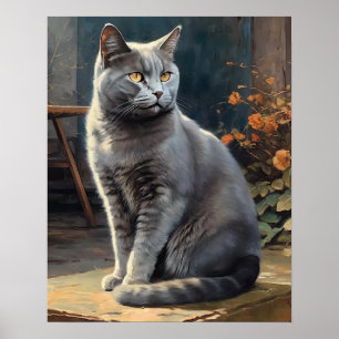 Niedlich Chartreux Cat Art Print Poster