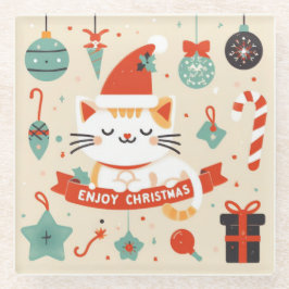 Niedlich Chat Genießen Sie die Weihnachtszeit Glasuntersetzer