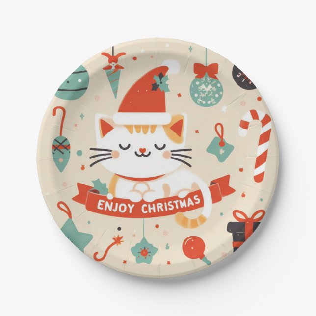 Niedlich Chat Genießen Sie die Weihnachtszeit Pappteller (Vorderseite)