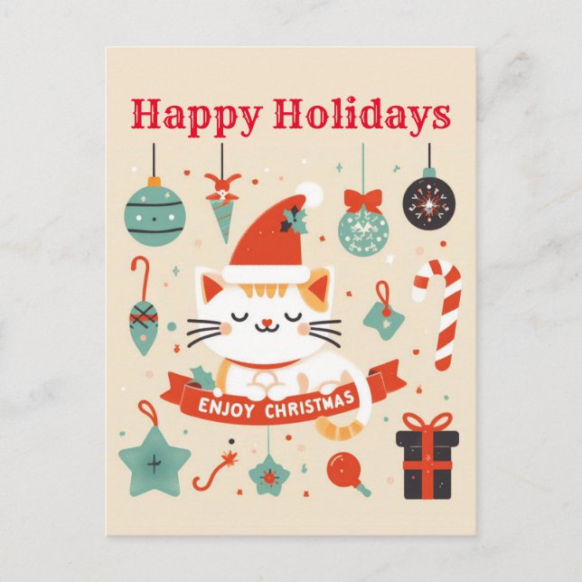 Niedlich Chat Genießen Sie die Weihnachtszeit Postkarte (Vorderseite)
