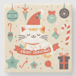 Niedlich Chat Genießen Sie die Weihnachtszeit Steinuntersetzer