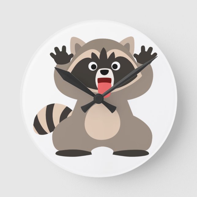 Niedlich Cheeky Cartoon Raccoon Runde Wanduhr (Vorderseite)