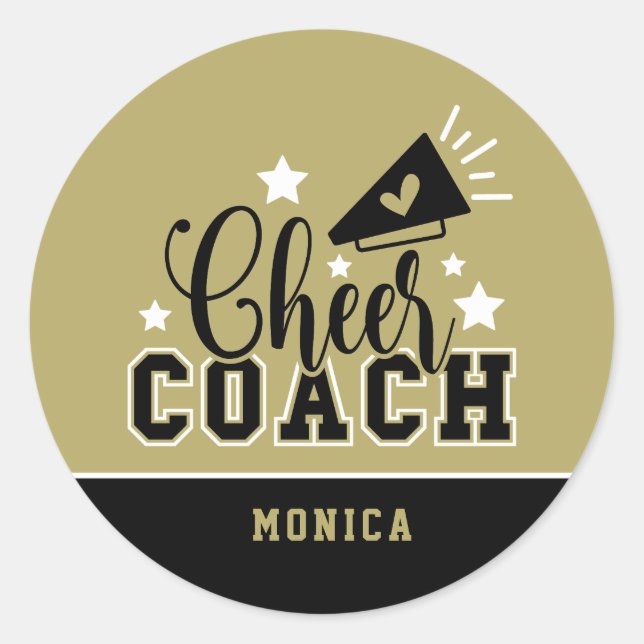 Niedlich Cheercoach Personalisiert Gold und Black Runder Aufkleber (Vorderseite)