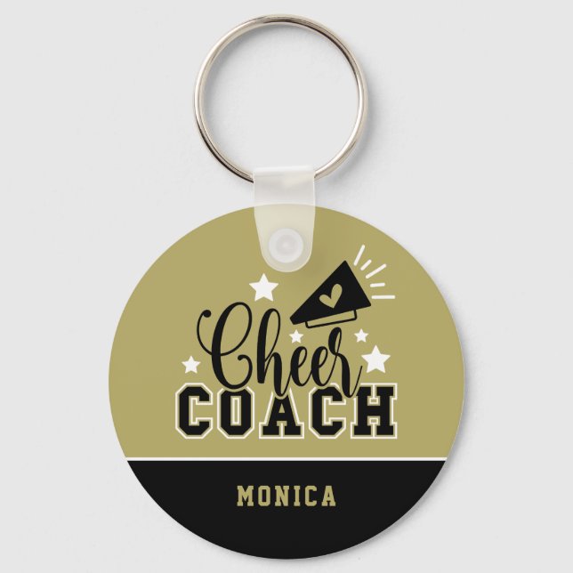 Niedlich Cheercoach Personalisiert Gold und Black Schlüsselanhänger (Vorderseite)