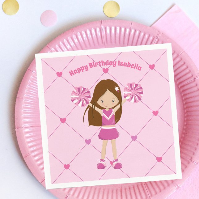 Niedlich Cheerleader Kids Custom Pink Birthday Par Serviette (Von Creator hochgeladen)