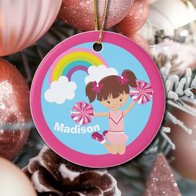 Niedlich Cheerleader Monogram Pink Kids Weihnachte Keramik Ornament (Von Creator hochgeladen)