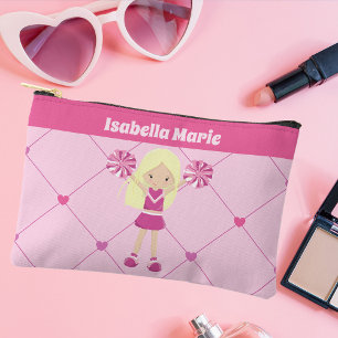 Niedlich Cheerleader Pink Hearts Blonde Girl Custo Zubehörtasche
