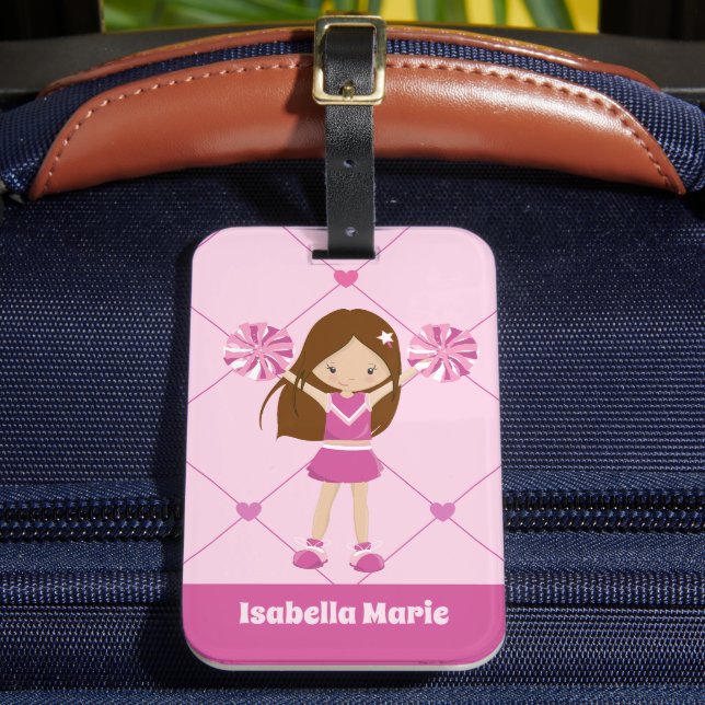 Niedlich Cheerleader Pink Hearts Personalisiert Ch Gepäckanhänger (Vorderseite Insitu 2)