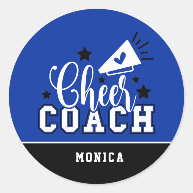 Niedlich Cheertrainer Personalisiert Blau und Schw Runder Aufkleber (Vorderseite)