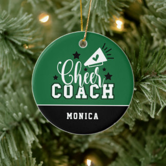 Niedlich Cheertrainer Personalisiert grün und schw Keramik Ornament