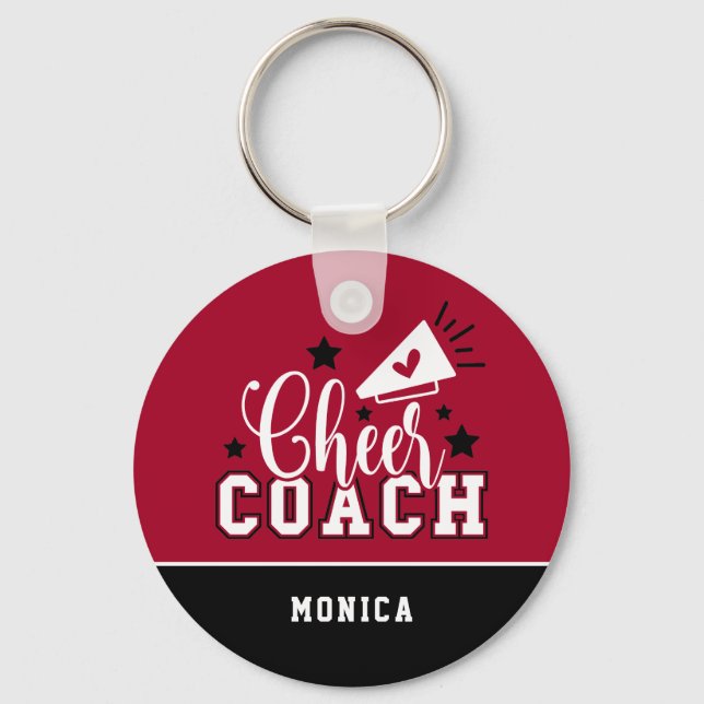Niedlich Cheertrainer Personalisiert Rot und Schwa Schlüsselanhänger (Vorderseite)
