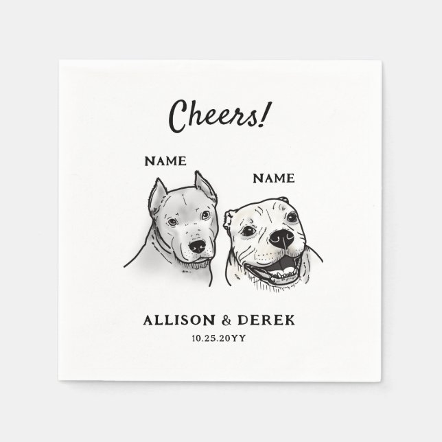 Niedlich Chef Personalisiert 2 Hunde Hochzeitscock Serviette (Vorderseite)