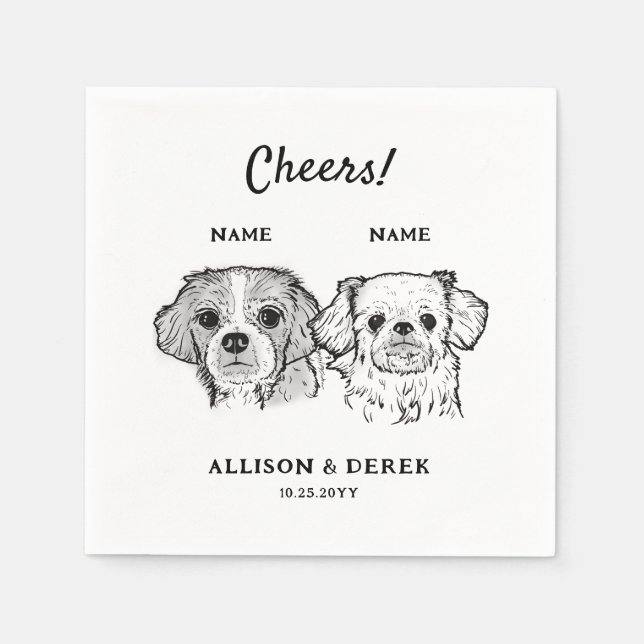 Niedlich Chef Personalisiert 2 Hunde Hochzeitscock Serviette (Vorderseite)