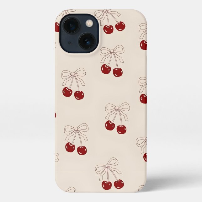 Niedlich Cherries & Bow iPhone 13 Case - Girly Aes iPhone Hülle (Rückseite)