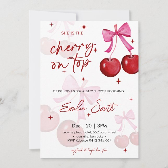 Niedlich Cherry auf Top Baby Dusche Party Einladun Einladung (Vorderseite)