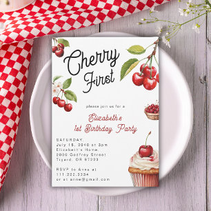 Niedlich Cherry Erster Geburtstag Einladung