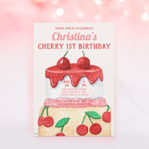 Niedlich Cherry First Sweet One Birthday Einladung