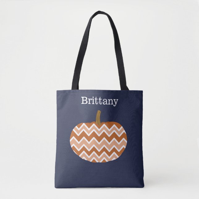 Niedlich Chevrons Pumpkin | PERSONALISIERT Tasche (Vorderseite)