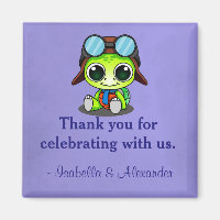Niedlich Chibi Cartoon Turtle in Aviator Danke